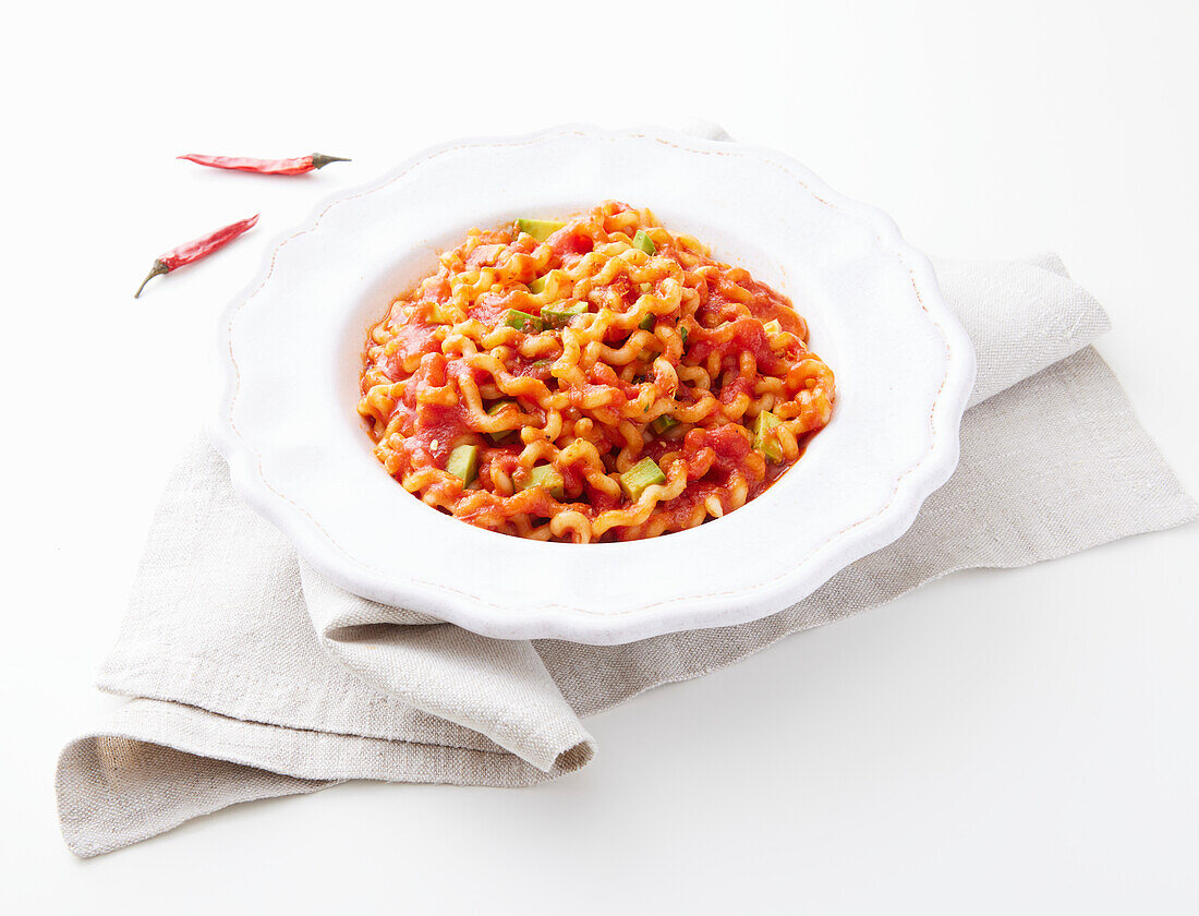 Fusilli alla Arrabbiata with avocado