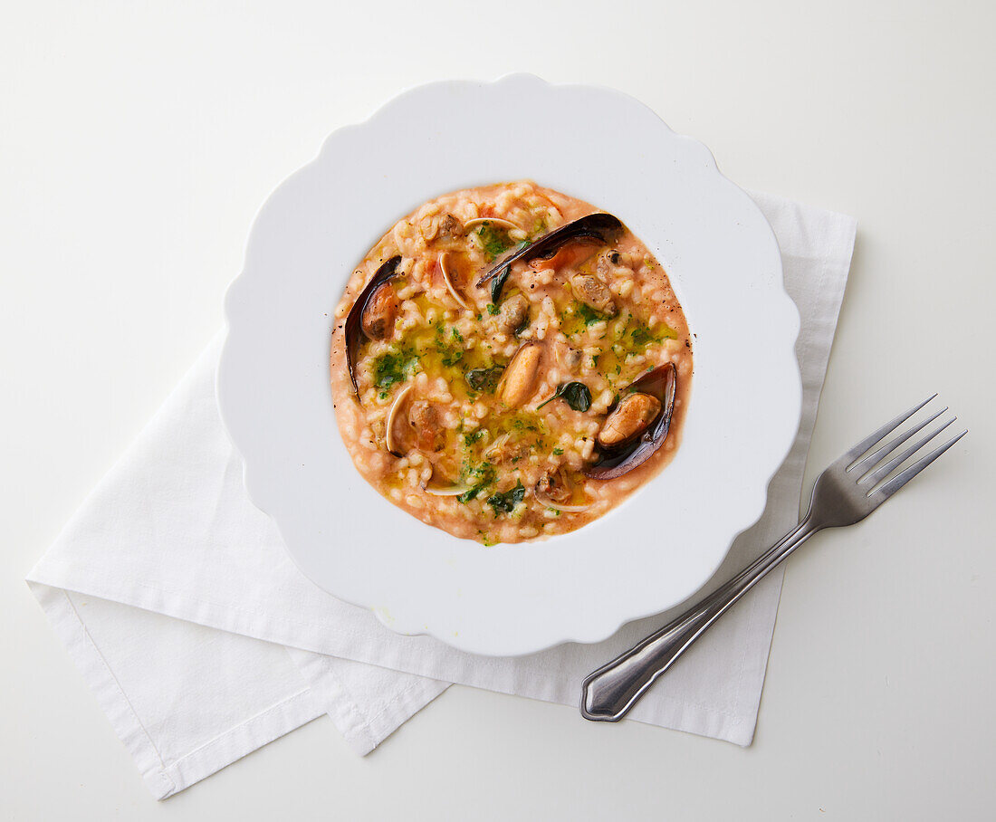 Tomato Risotto with Seafood
