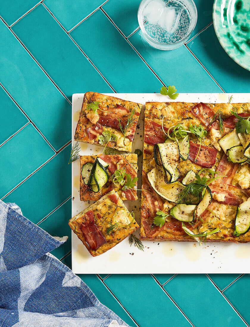 Bacon, feta, herb and zucchini slice