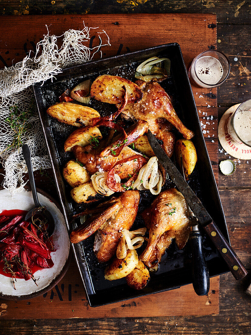 Twice-roasted duck with rhubarb and ginger relish