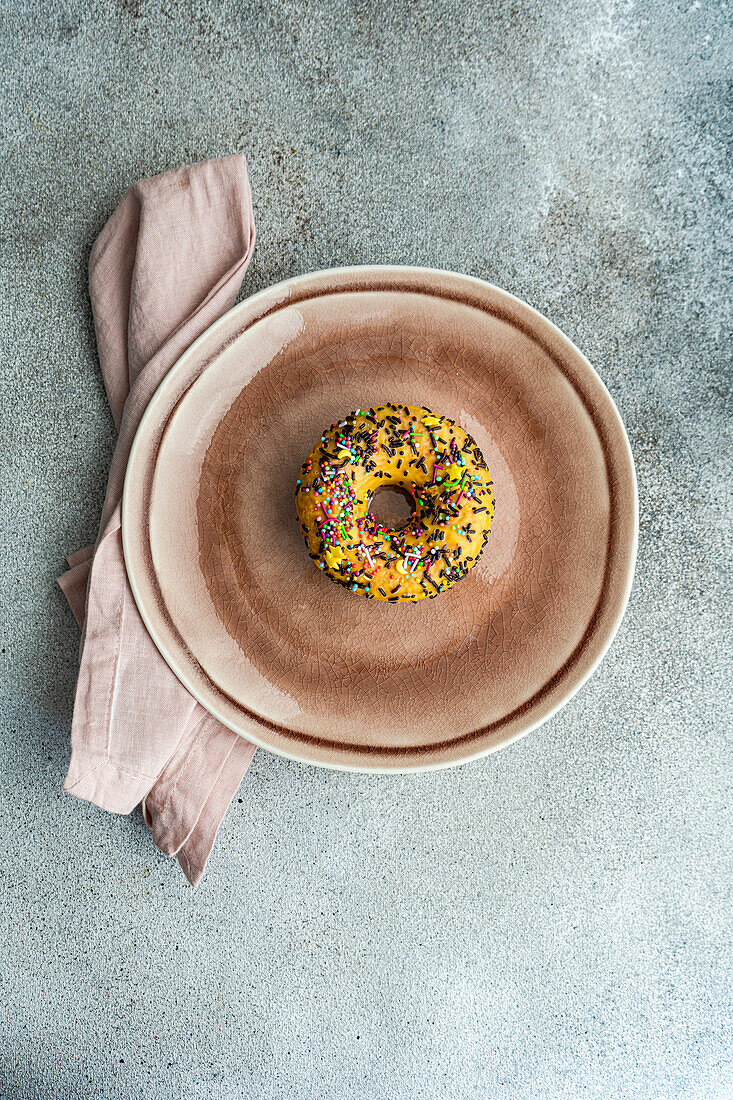 Banana donut with colorfulmsprinkles