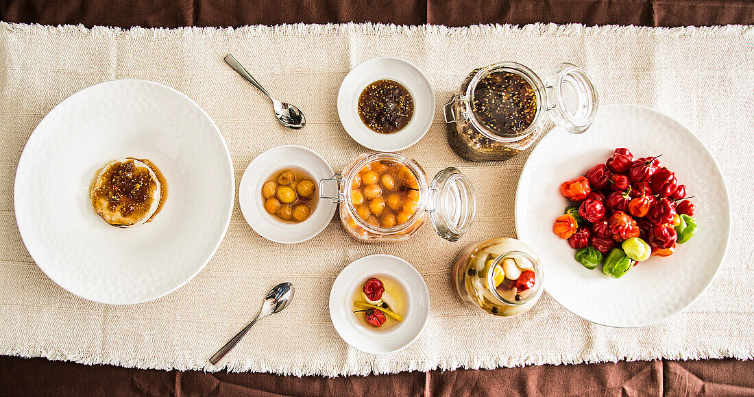 Sweet and savory preserves in jars