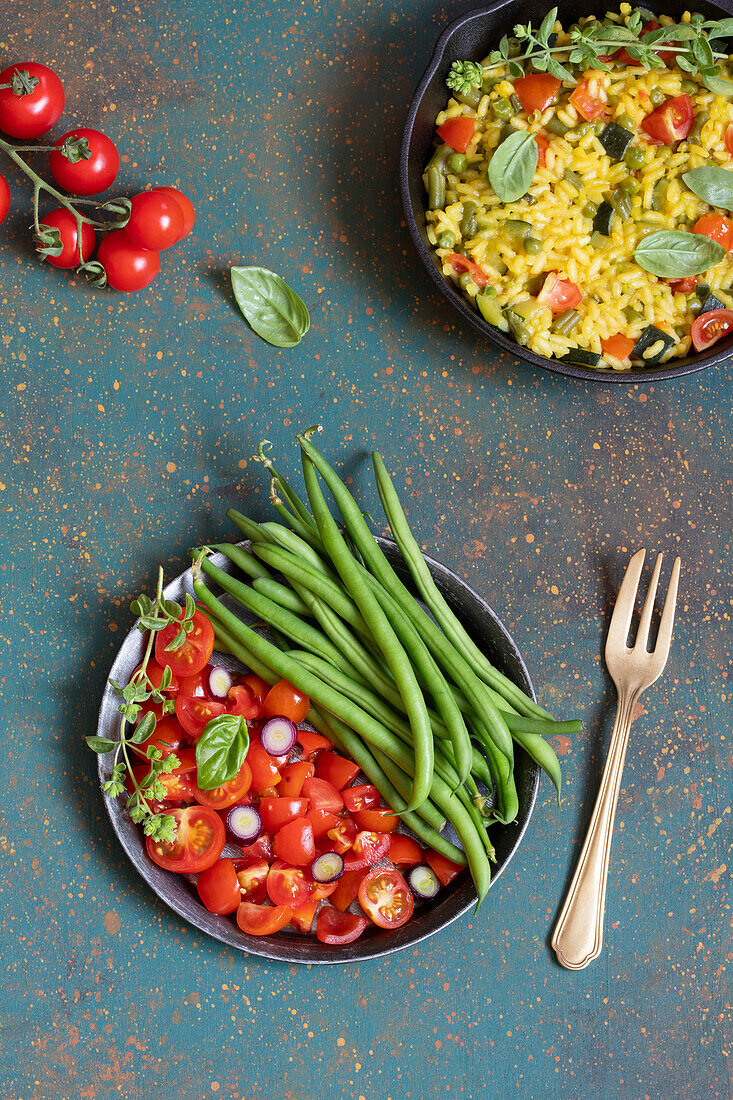 Ingredients for vegetarian paella