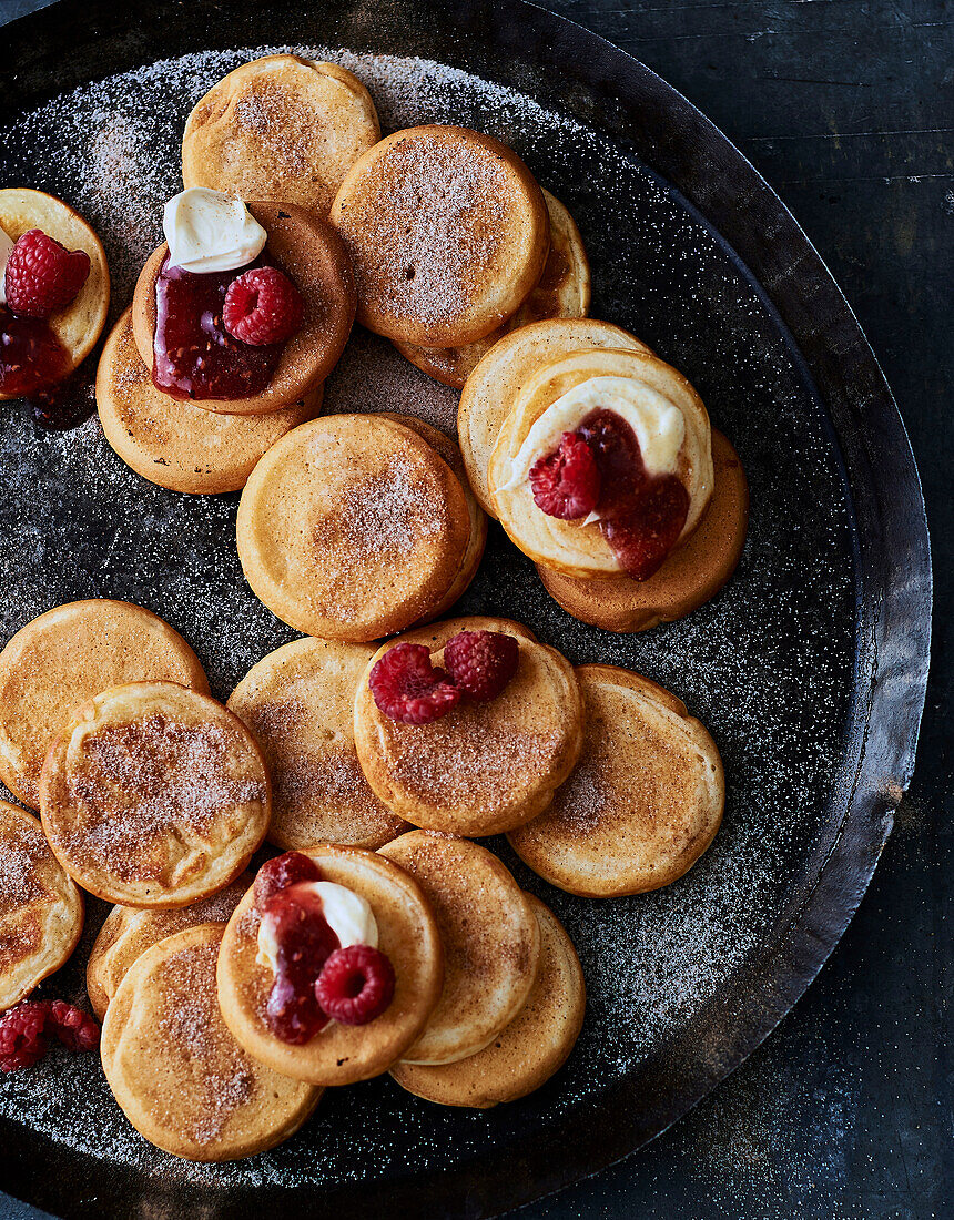 Pikelet with Raspberries and Creme Fraiche