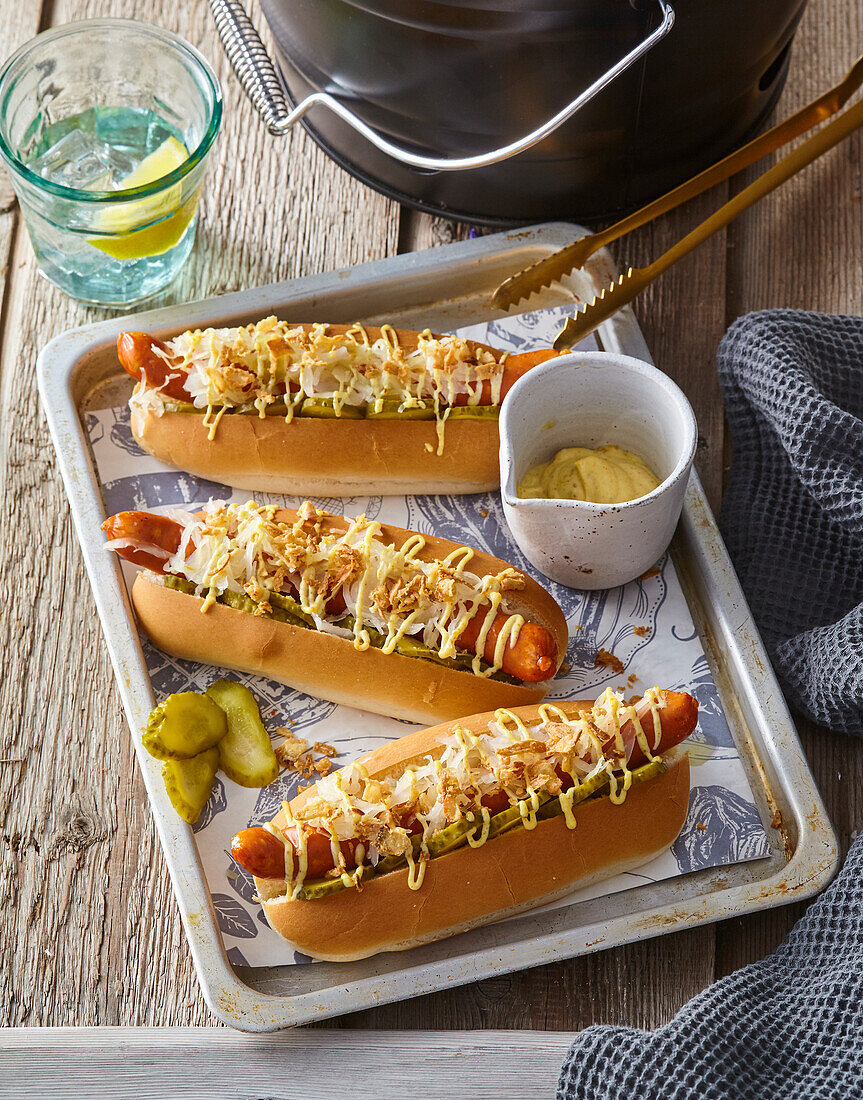 Grilled hot dogs