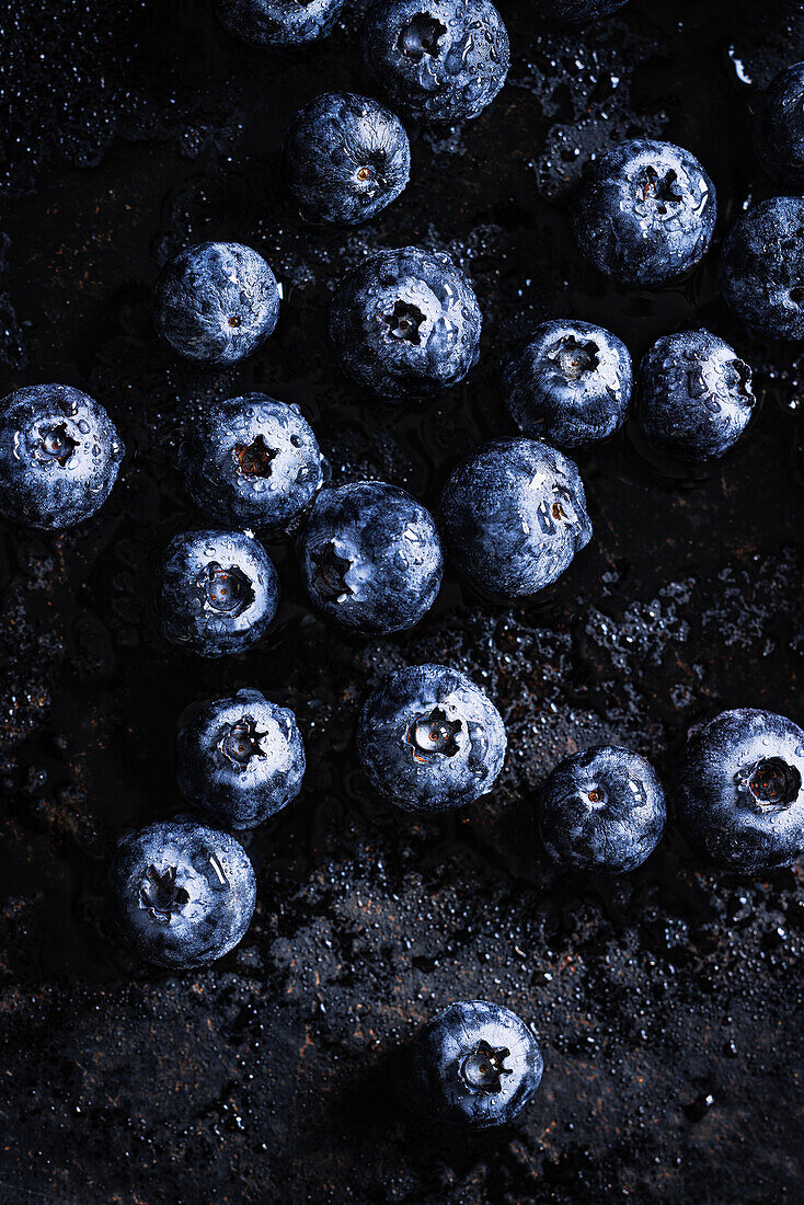 Blueberries with drops of water