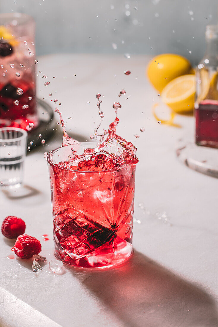 Blackberry Spritz with fresh blackberries, ice and raspberries