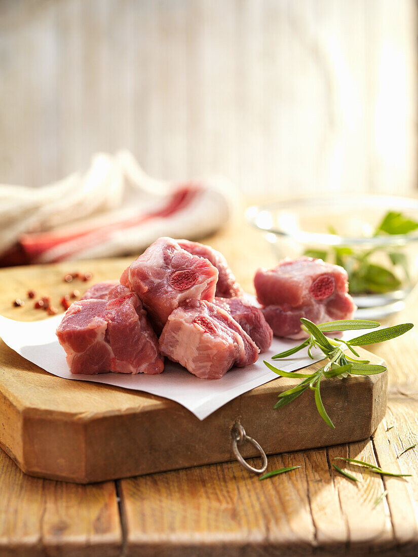 Pork ribs cut into pieces