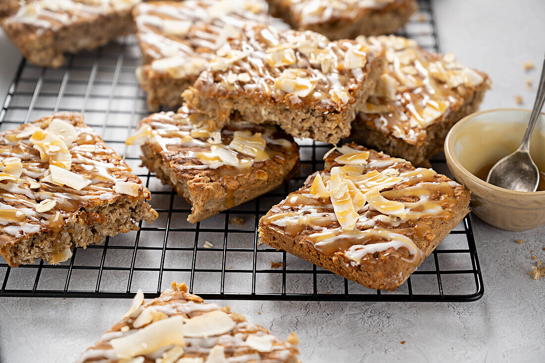 Oatmeal bar with coconut flakes
