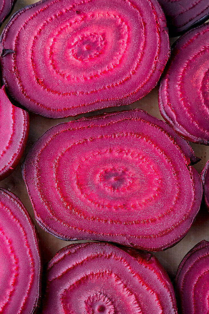 Thinly sliced beetroots