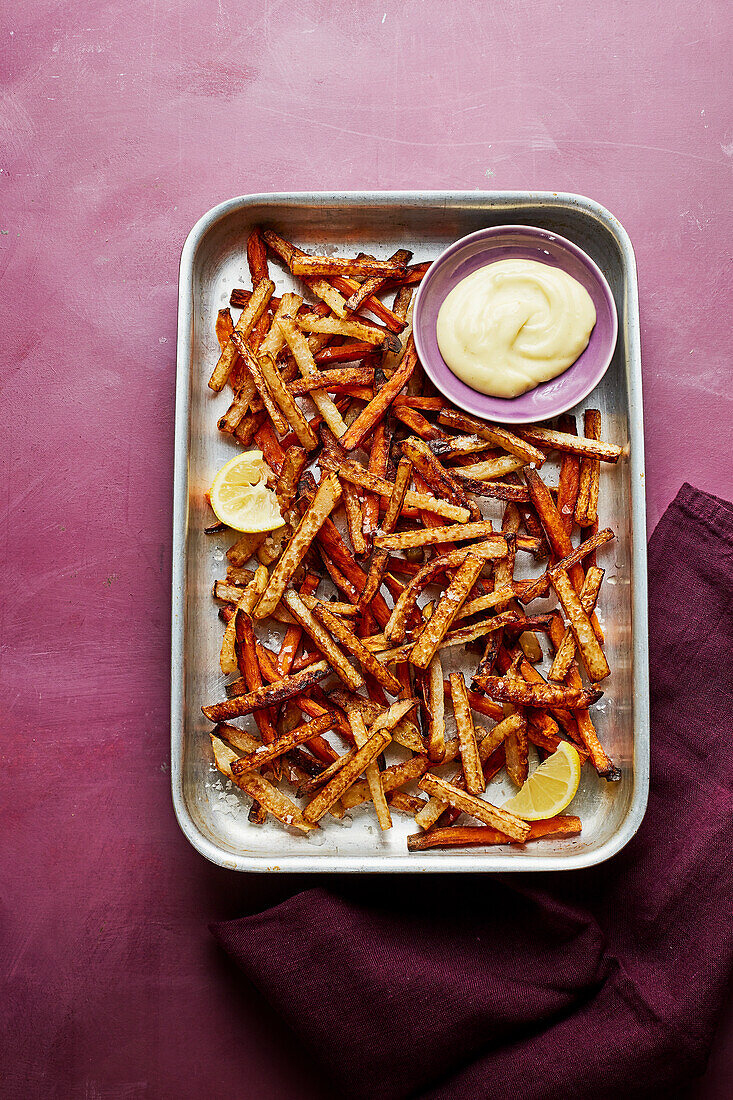 Sweet potato and kohlrabi fries with wasabi mayonnaise