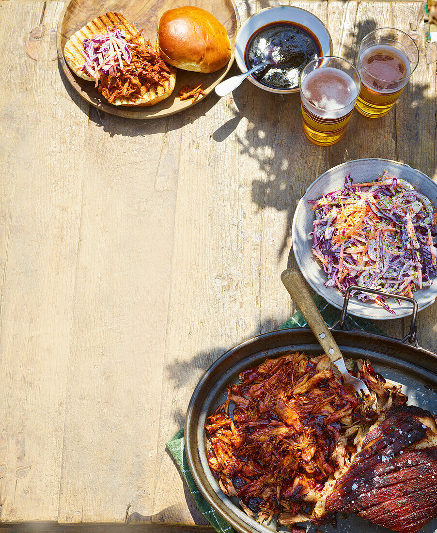 Slow-cooked BBQ Pulled Pork with Red Cabbage Slaw