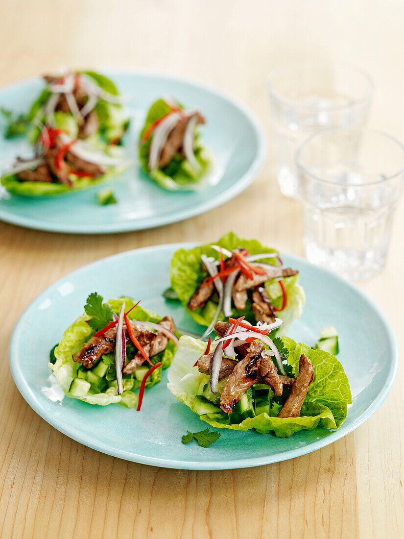 Romana lettuce boats with beef teriyaki