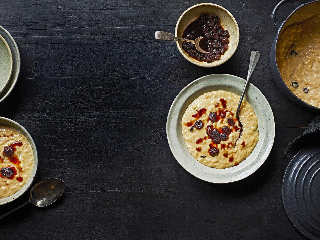 Rice pudding with coconut and sultanas