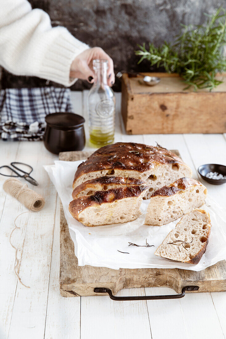 Hausgemachtes Sauerteig-Focaccia