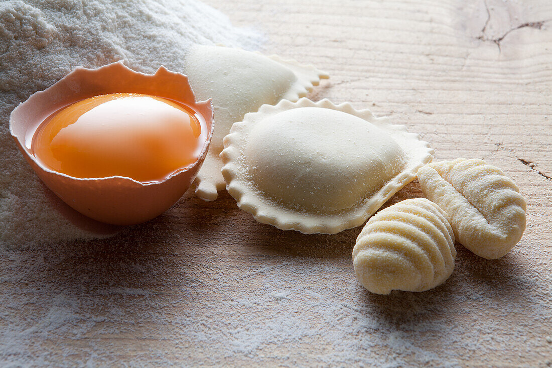 Homemade pasta with egg and flour