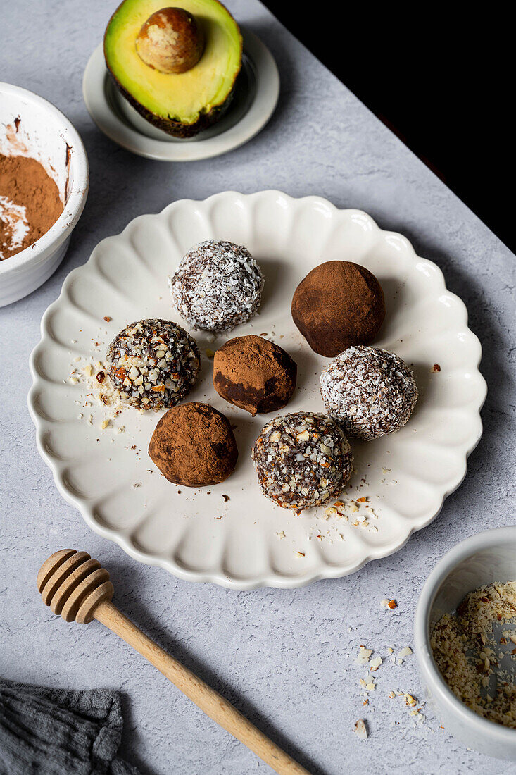 Vegan chocolate truffles with avocado