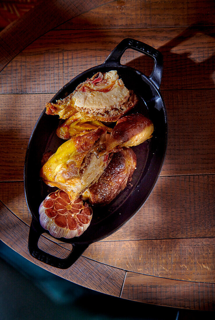 Poulet jaune des Landes (French roast chicken from the Landes region), stuffed under the skin