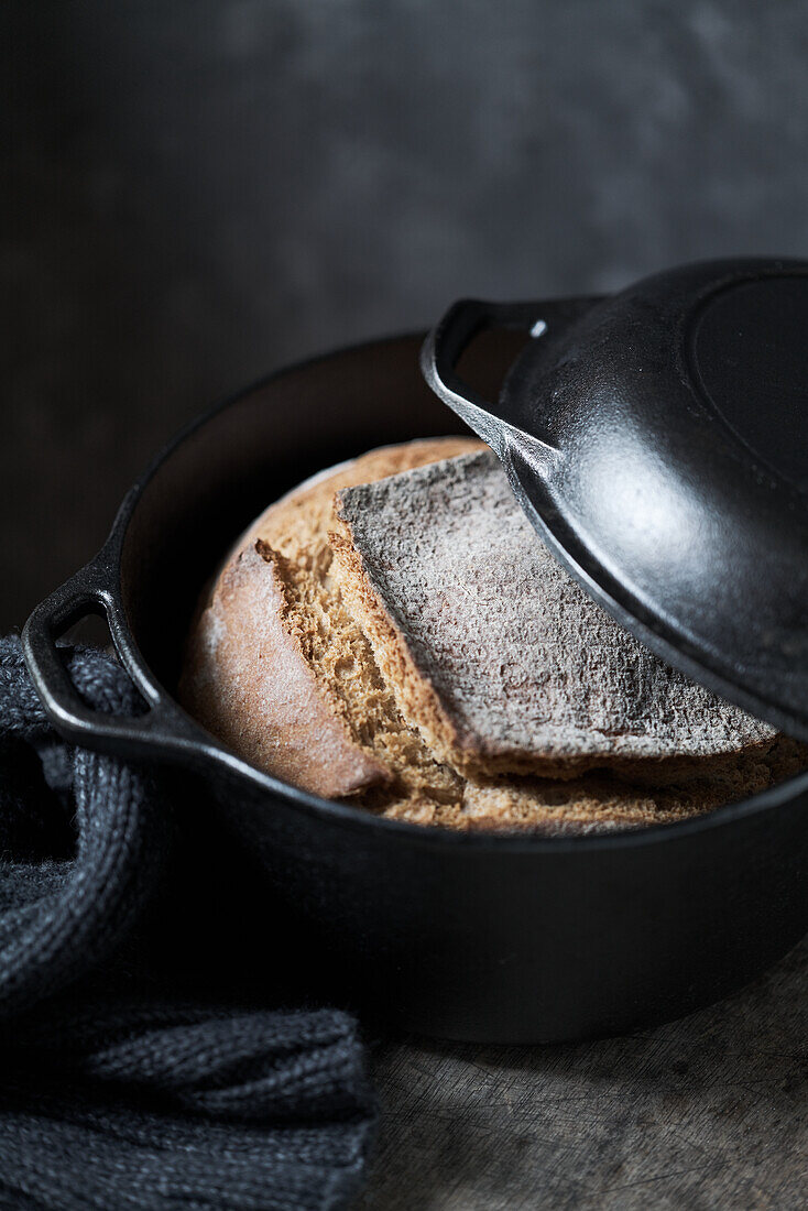 Baked bread in a saucepan