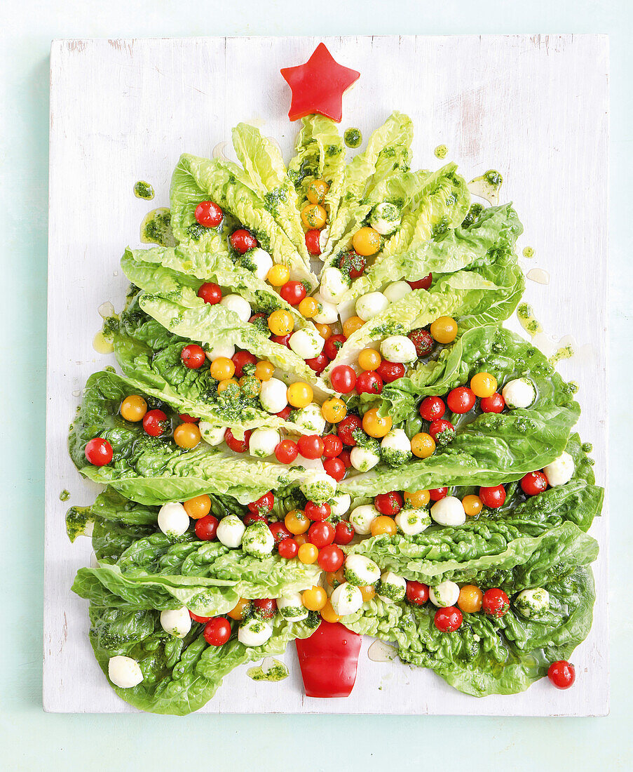 Romaine lettuce and caprese Christmas tree