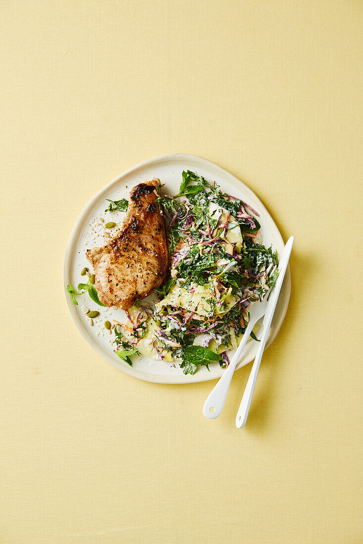 Mustard pork cutlet with pineapple slaw