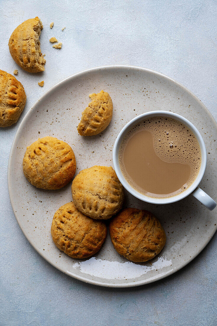 Keto peanut butter cookies and a cup of latte