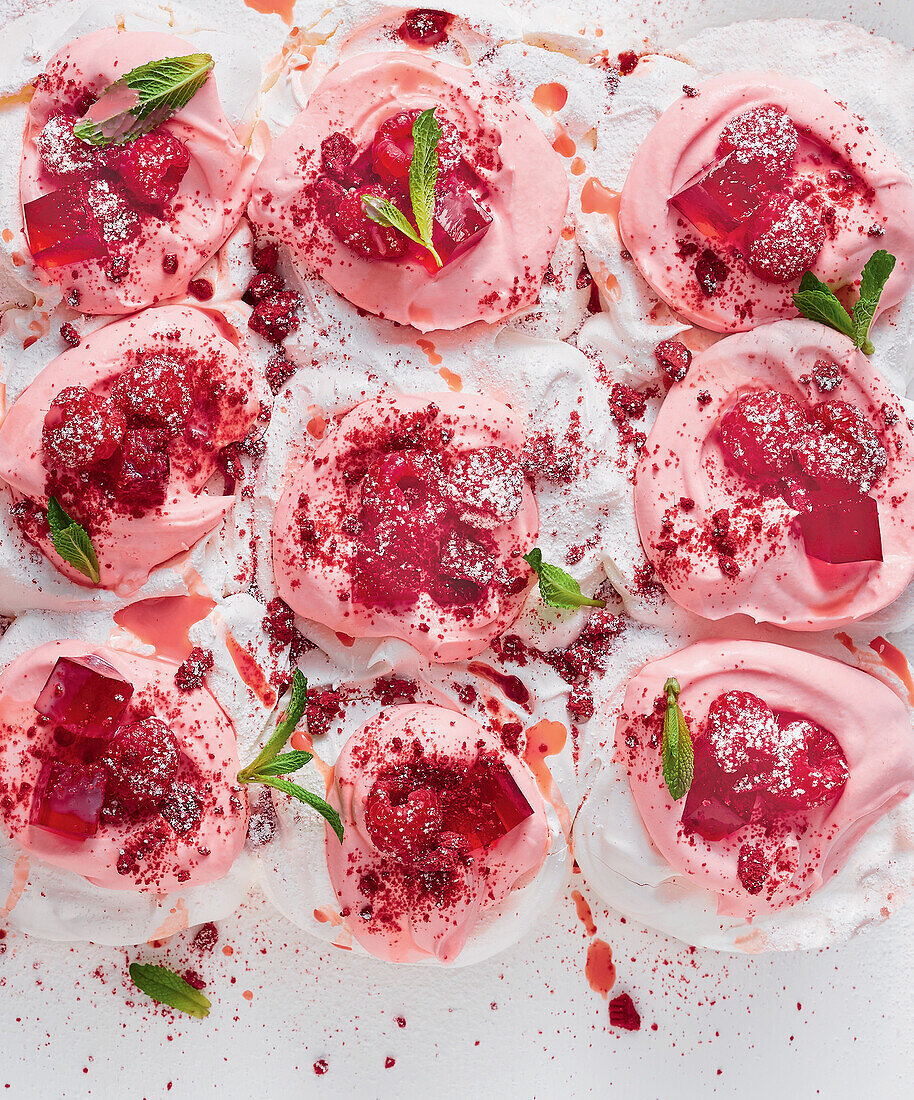 Mini red velvet Baileys tart pavlovas