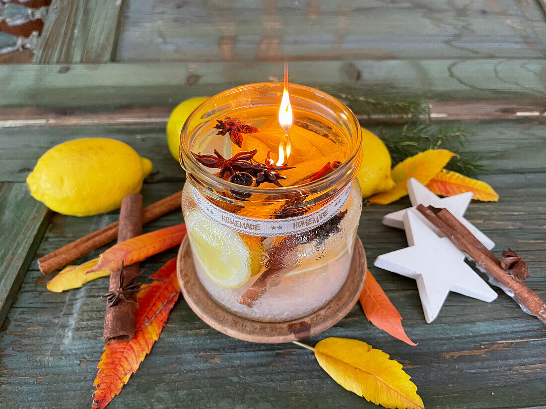 DIY oil lamp with lemons and winter spices