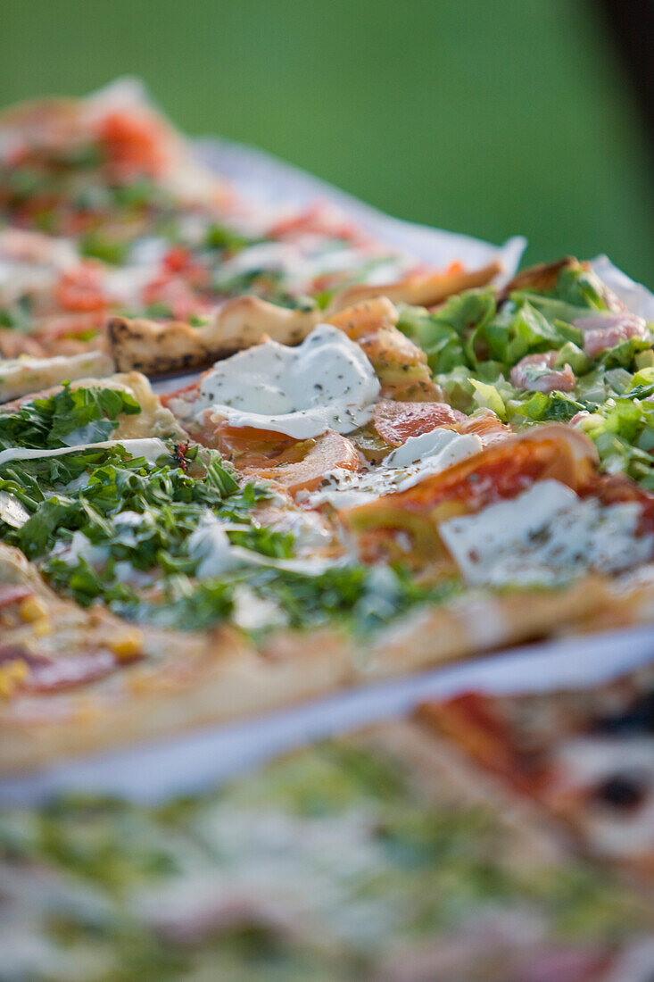 Close up of pizza slices\n