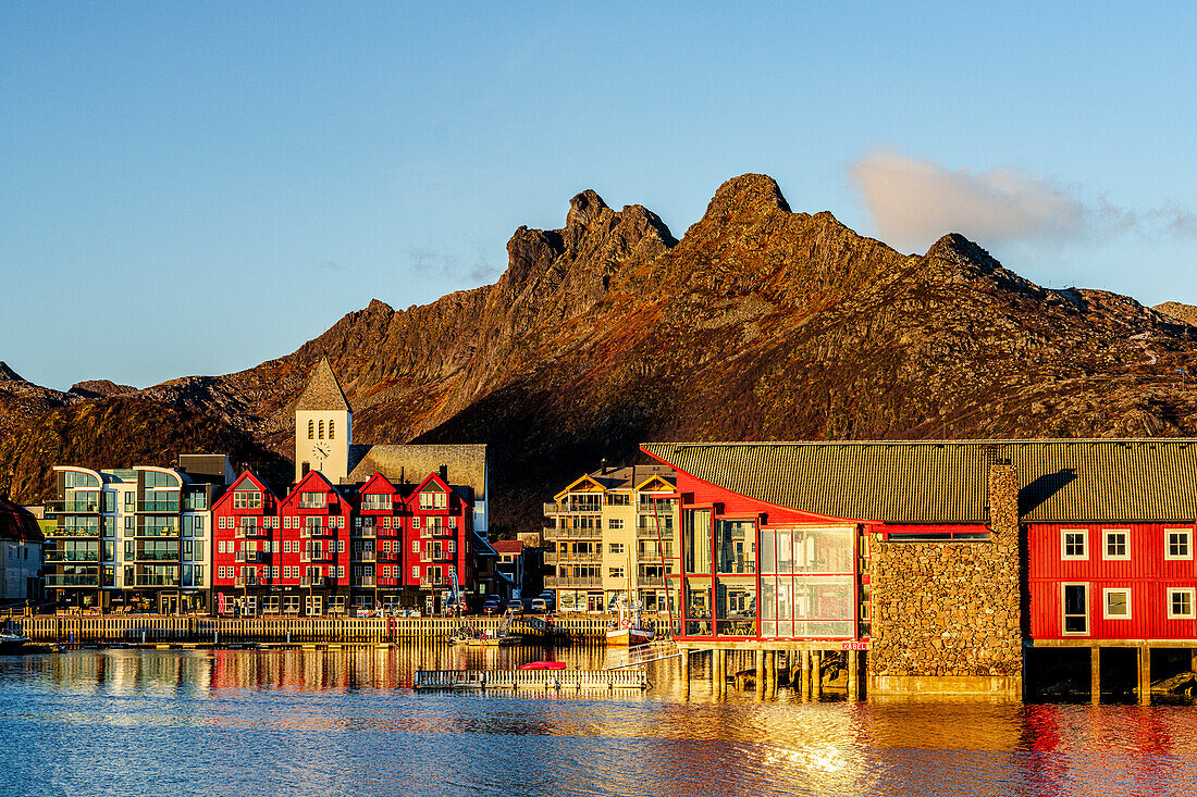 Multicolored houses at dawn, Svolvaer, Lofoten Islands, Nordland, Norway, Scandinavia, Europe\n