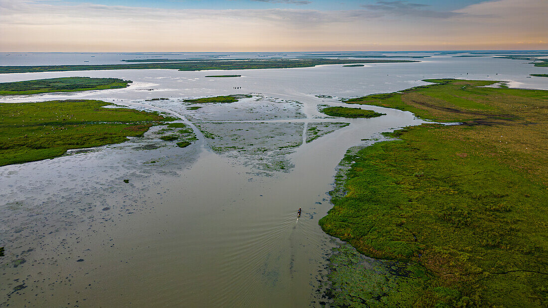 Aerial of Lake Chad, Chad, Africa\n