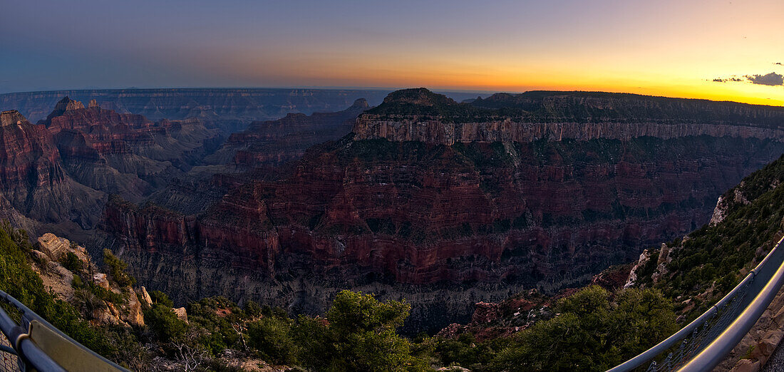 Oza Butte viewed from Bright Angel Point on North Rim after sundown, Grand Canyon National Park, UNESCO World Heritage Site, Arizona, United States of America, North America\n