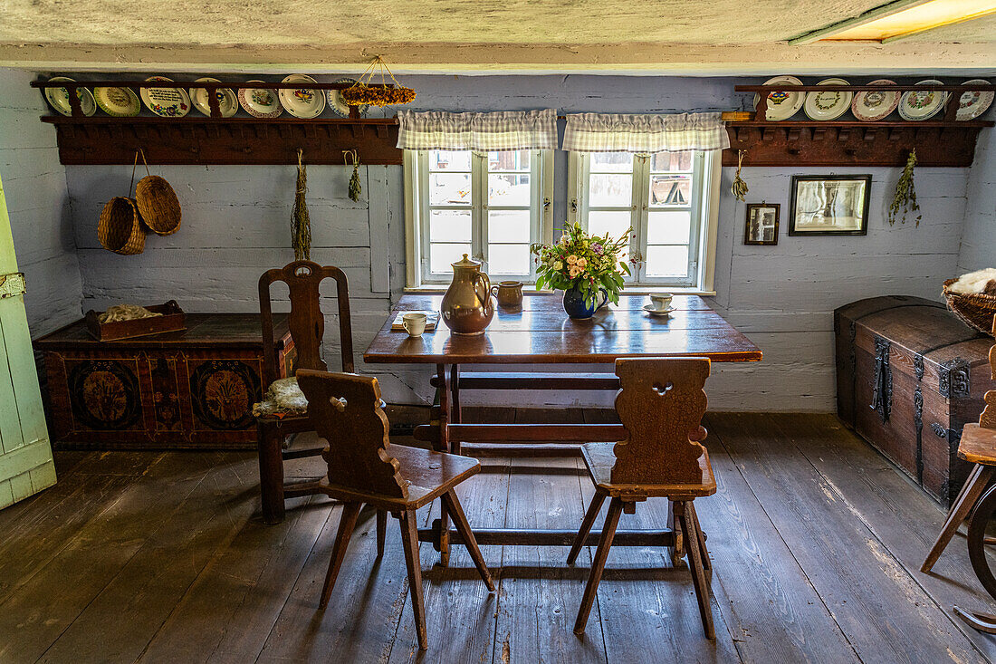 Interior of a farmhouse, Open Air Museum in Lehde, UNESCO Biosphere Reserve, Spree Forest, Brandenburg, Germany, Europe\n