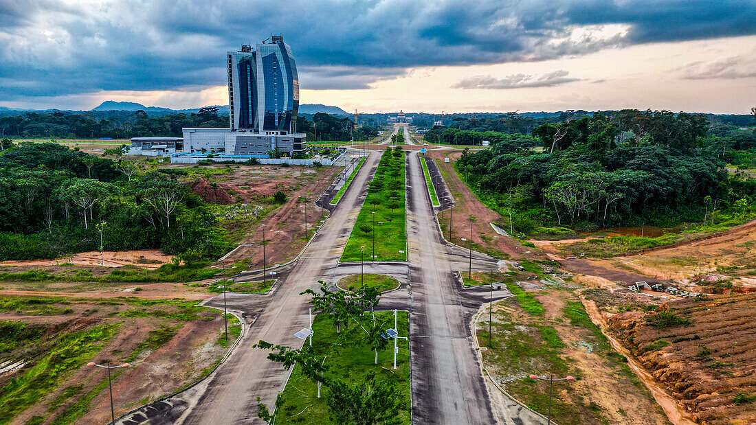 Aerial of the future capital Ciudad de la Paz, Rio Muni, Equatorial Guinea, Africa\n