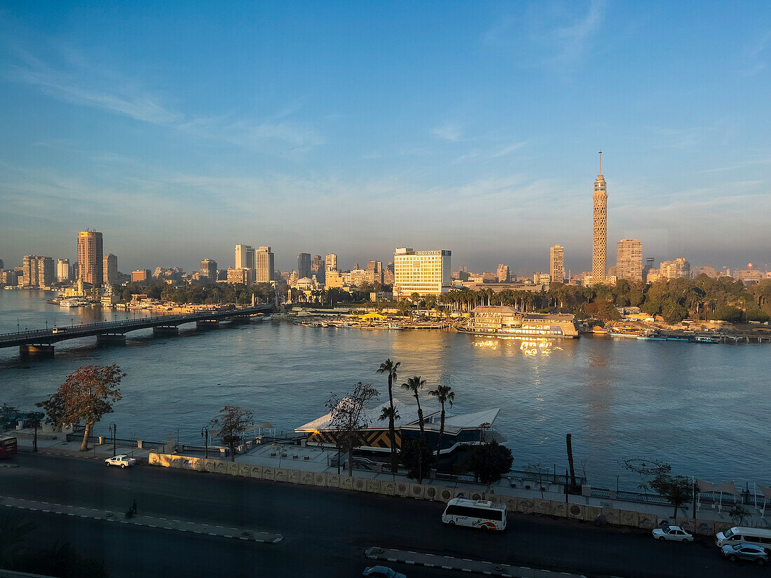 Cairo Tower, the tallest structure in Egypt and North Africa, rising 187 meters, River Nile, Cairo, Egypt, North Africa, Africa\n
