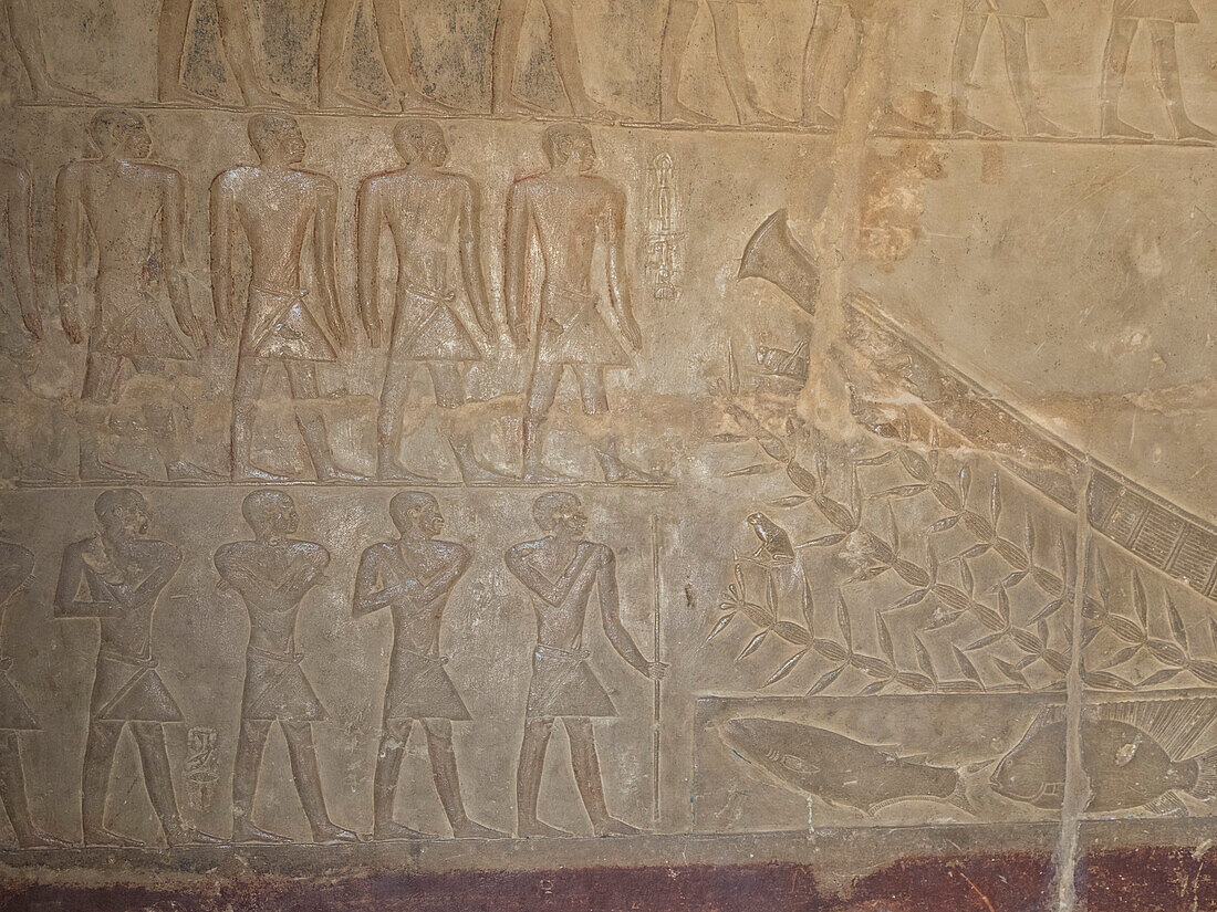 Relief eines Grabes in Saqqara, Teil der memphitischen Nekropole, UNESCO-Weltkulturerbe, Ägypten, Nordafrika, Afrika