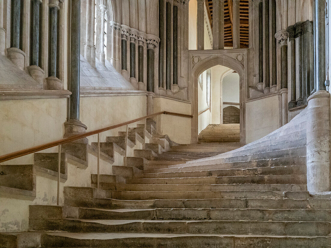 Steps to the Chapter House, Wells Cathedral, Wells, Somerset, England, United Kingdom, Europe\n
