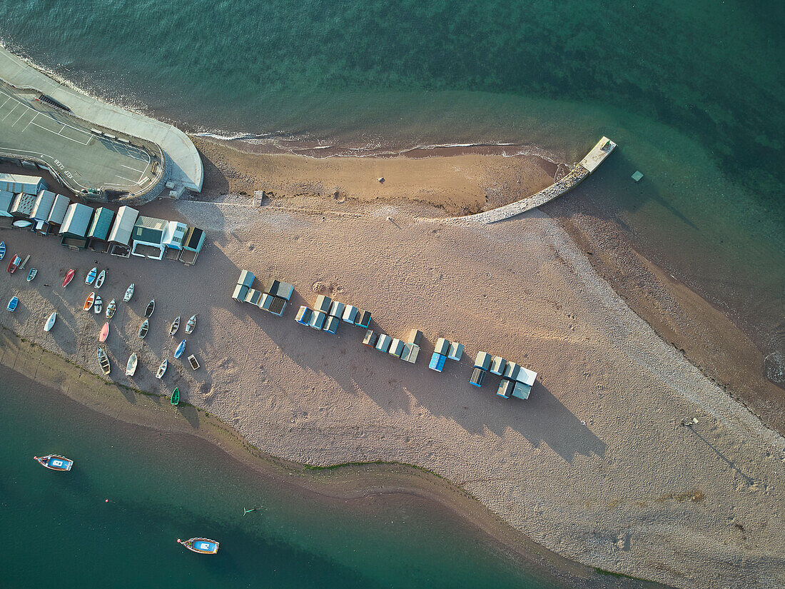 An aerial view of a sand bar in the mouth of the River Teign, at Teignmouth, on the south Devon coast, England, United Kingdom, Europe\n