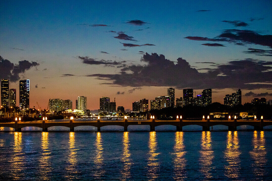 Miami Bridge at night, Miami, Florida, United States of America, North America\n