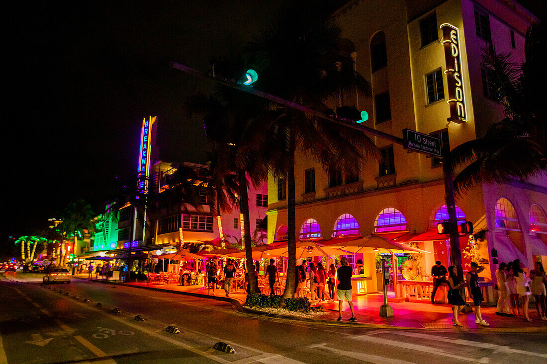 Miami streets at night, Miami, Florida, United States of America, North America\n