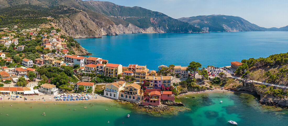 Aerial view of coastline near Zola, Kefalonia, Ionian Islands, Greek Islands, Greece, Europe\n