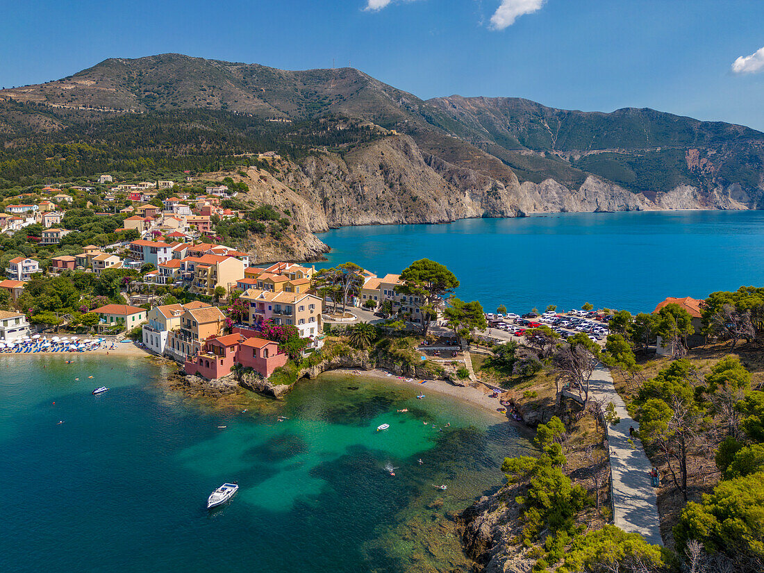 Luftaufnahme der Küste bei Zola, Kefalonia, Ionische Inseln, Griechische Inseln, Griechenland, Europa