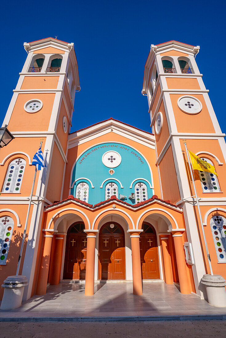 View of Greek Orthodox Church, Lixouri, Kefalonia, Ionian Islands, Greek Islands, Greece, Europe\n