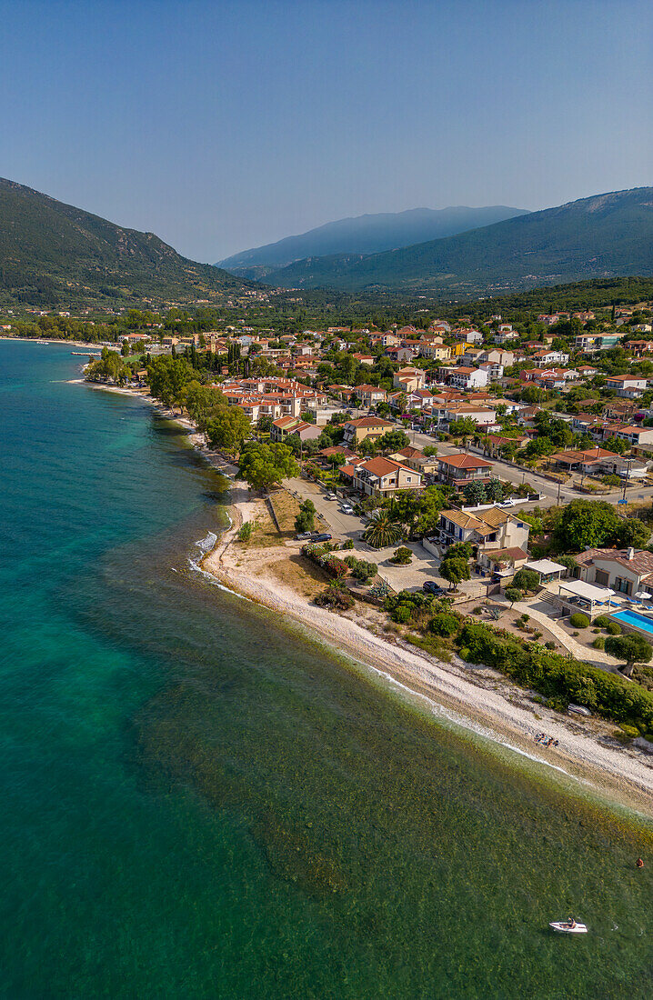 Aerial view of Sami, Kefalonia, Ionian Islands, Greek Islands, Greece, Europe\n