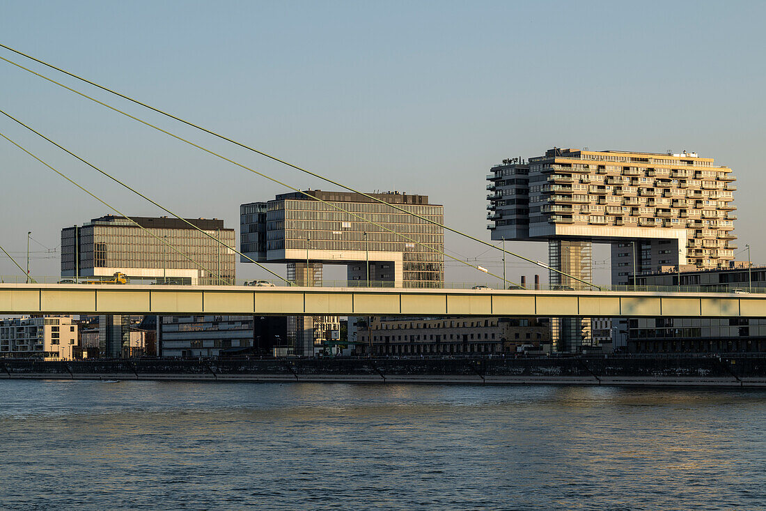 Crane Houses at Rheinau Harbour, Cologne, North Rhine-Westphalia, Germany, Europe\n