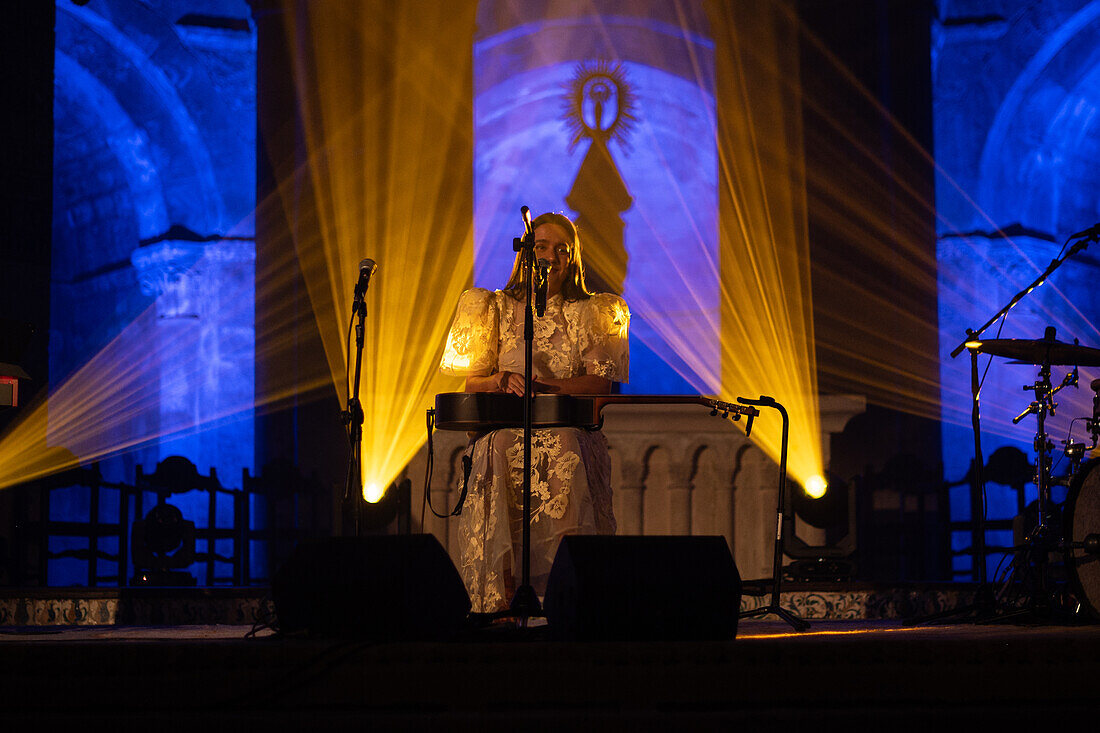 Spanish singer-songwriter Valeria Castro, one of the promising women that have emerged in recent years in the Spanish folklore scene, performs in Veruela Summer Festival 2023, Zaragoza, Spain\n