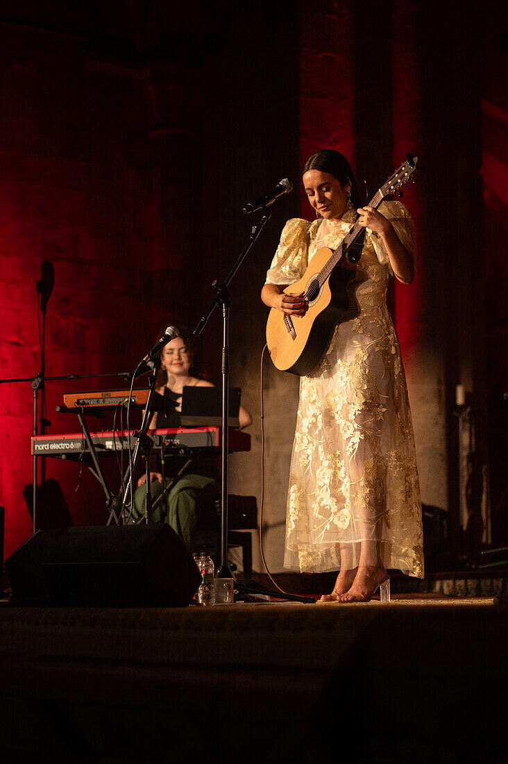 Spanish singer-songwriter Valeria Castro, one of the promising women that have emerged in recent years in the Spanish folklore scene, performs in Veruela Summer Festival 2023, Zaragoza, Spain\n