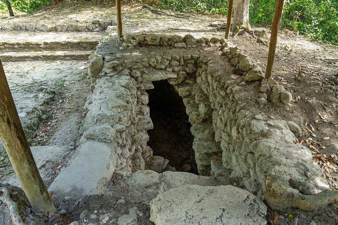 Tomb H2 in Plaza H in the Mayan ruins in the Cahal Pech Archeological Reserve, Belize.\n