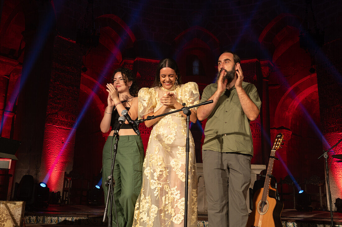 Spanish singer-songwriter Valeria Castro, one of the promising women that have emerged in recent years in the Spanish folklore scene, performs in Veruela Summer Festival 2023, Zaragoza, Spain\n