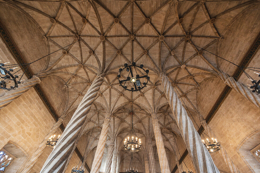 Spain, Valencia, Low angle view of interior of Silk Exchange\n